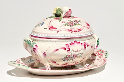A French faience de l'Est tureen and cover on stand, 19th C.